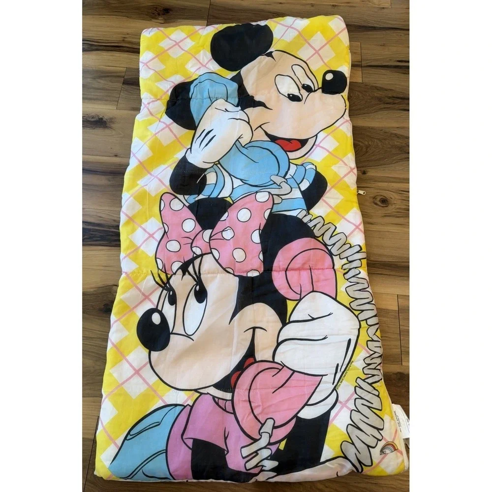 Vintage Mickey Minnie Sleeping Bag Kids Disney Rainbow 30x57 Camping Nap Mat